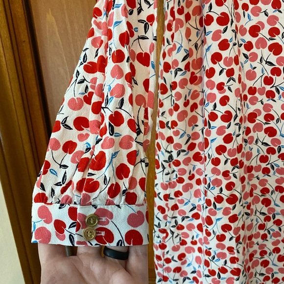 Loft Ann Taylor Dress Medium Cottage Cherry Balloon Sleeve Swing Dress Red - Picture 3 of 9